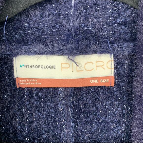 Anthropologie Pilcro fluffy fuzzy one size navy blue sparkly cardigan women’s - Picture 3 of 7
